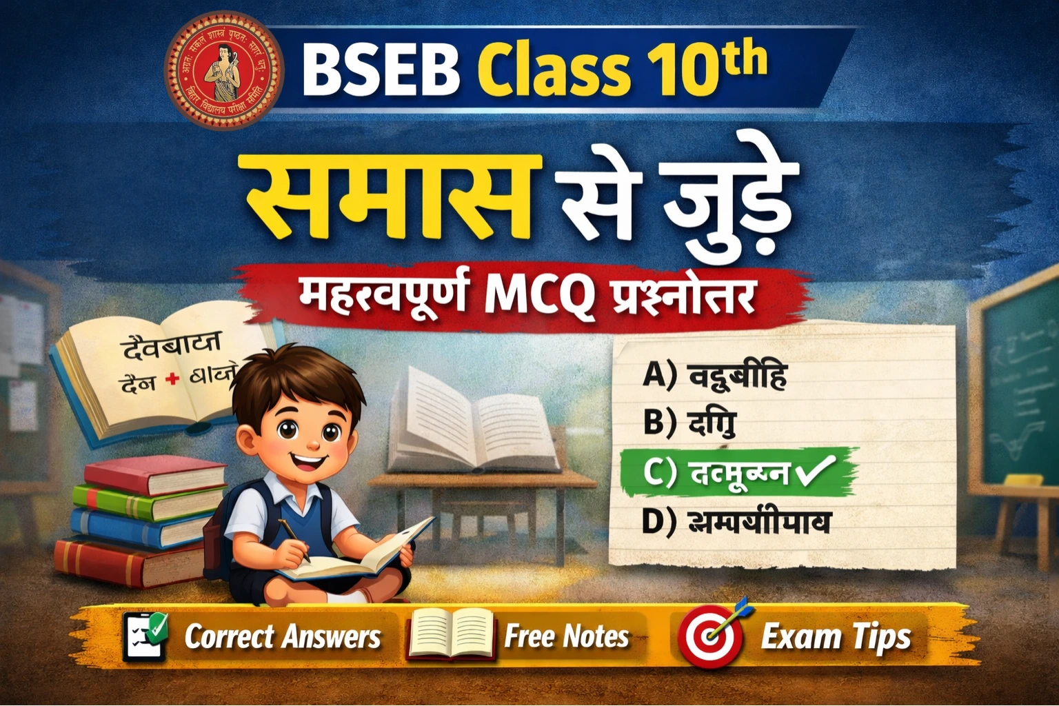 BSEB Class 10 Hindi Exam 2026: समास से जुड़े महत्वपूर्ण MCQ प्रश्नोत्तर (Free Study Material)