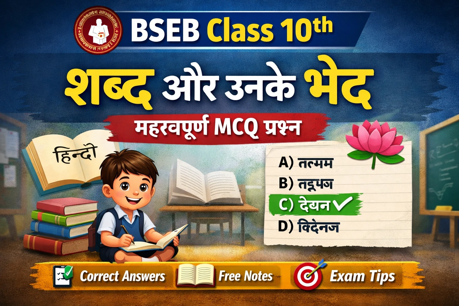 BSEB Class 10 Hindi Exam Material 2026: शब्द और उनके भेद MCQ प्रश्नोत्तरी (Free Study Notes)