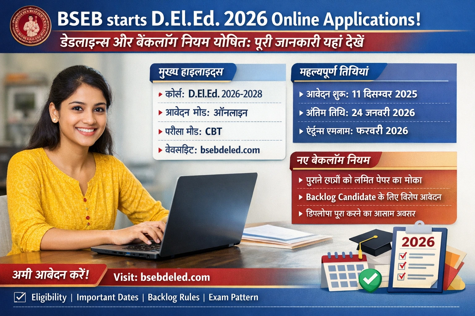 BSEB starts DEl.Ed. 2026 online applications