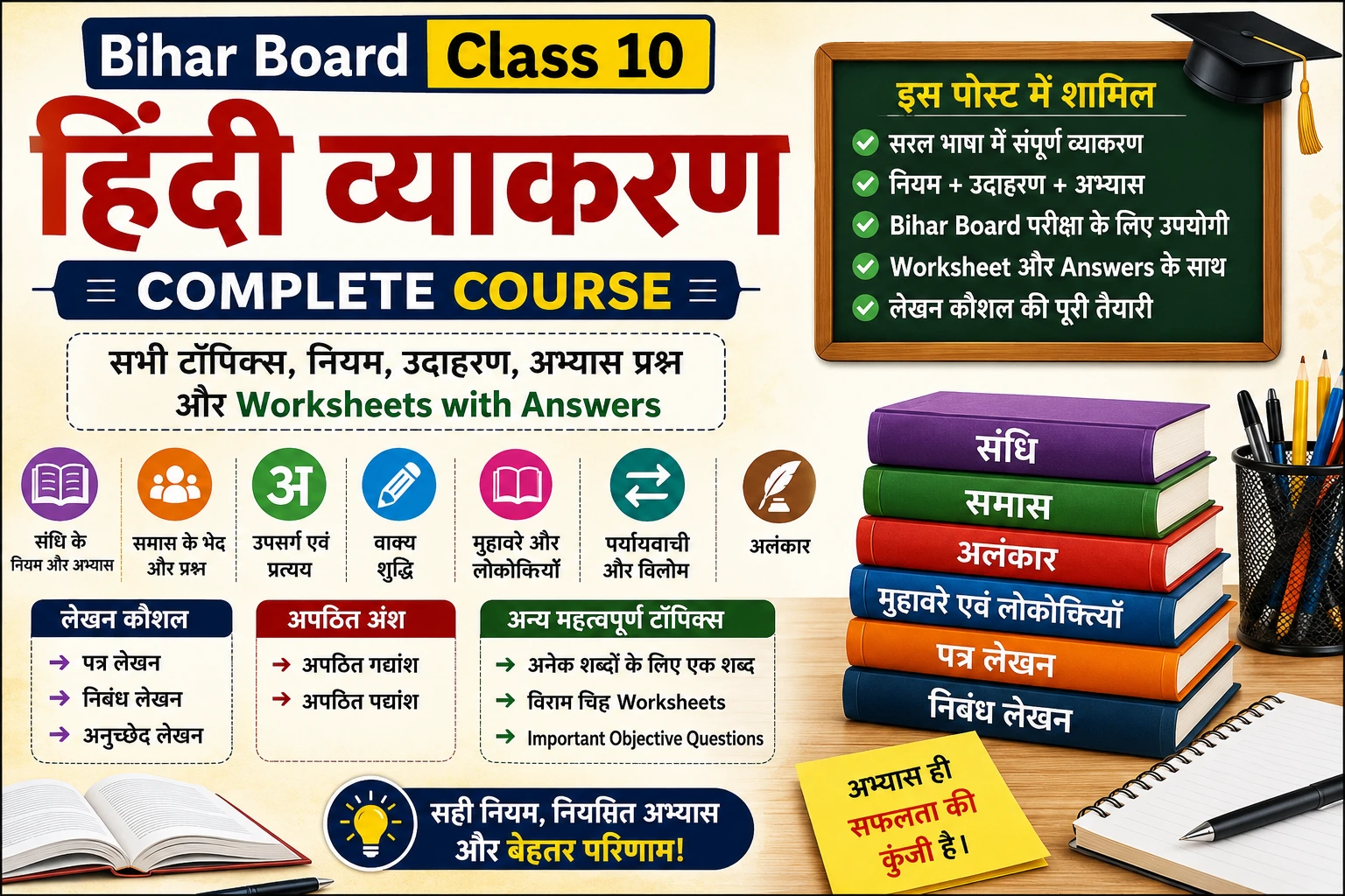 Bihar Board Class 10 Hindi Grammar: संधि, समास, अलंकार, मुहावरे और Worksheets with Answers