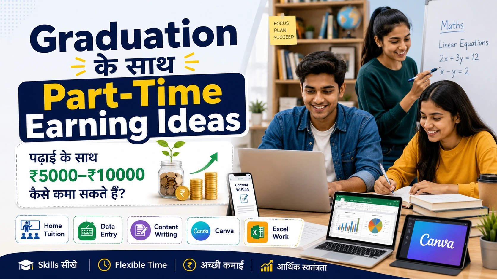 Graduation के साथ Part-Time Earning Ideas: Students पढ़ाई के साथ ₹5000–₹10000 कैसे कमा सकते हैं?