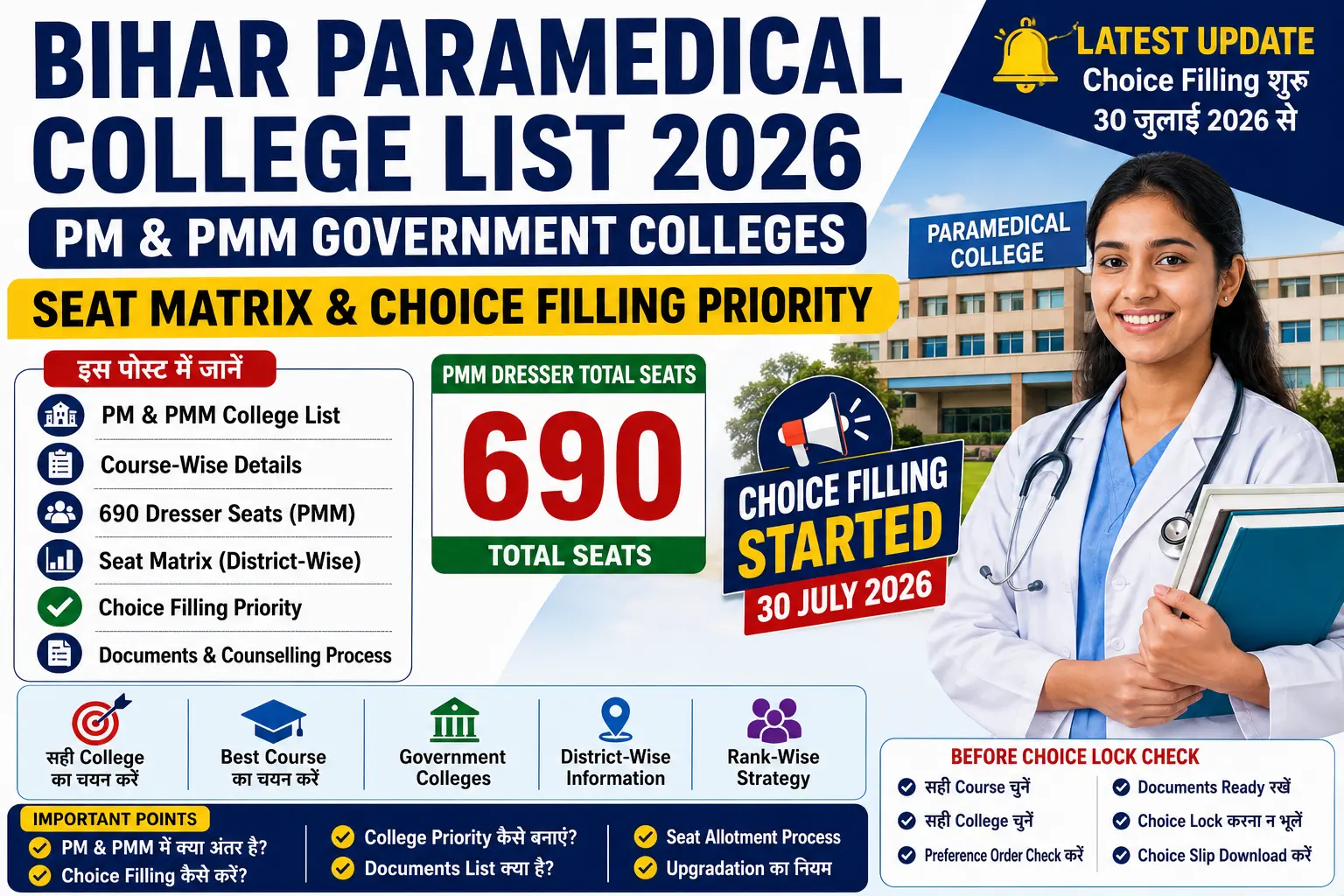 Bihar Paramedical College List 2026: PM और PMM Government College, Seat Matrix एवं Choice Filling Priority